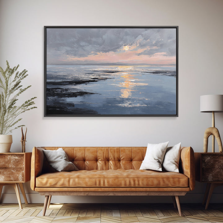 Serene Ocean Tide Seen from Above Canvas Print, Above Bed Art, Western Decor, Bedroom Decor, Oil Painting, Serenity, ABA-3x2-73