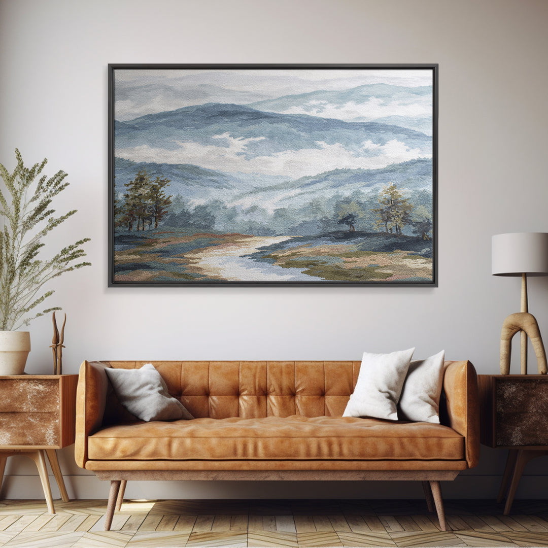 Soft Alpine Horizon Canvas Print, Above Bed Art, 3 Piece Wall Art, Bedroom Decor, Fine Art, Serenity, Textured Painting, ABA-3x2-76