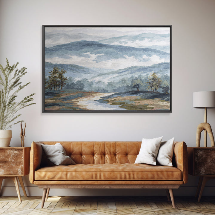 Soft Alpine Horizon Canvas Print, Above Bed Art, 3 Piece Wall Art, Bedroom Decor, Fine Art, Serenity, Textured Painting, ABA-3x2-76