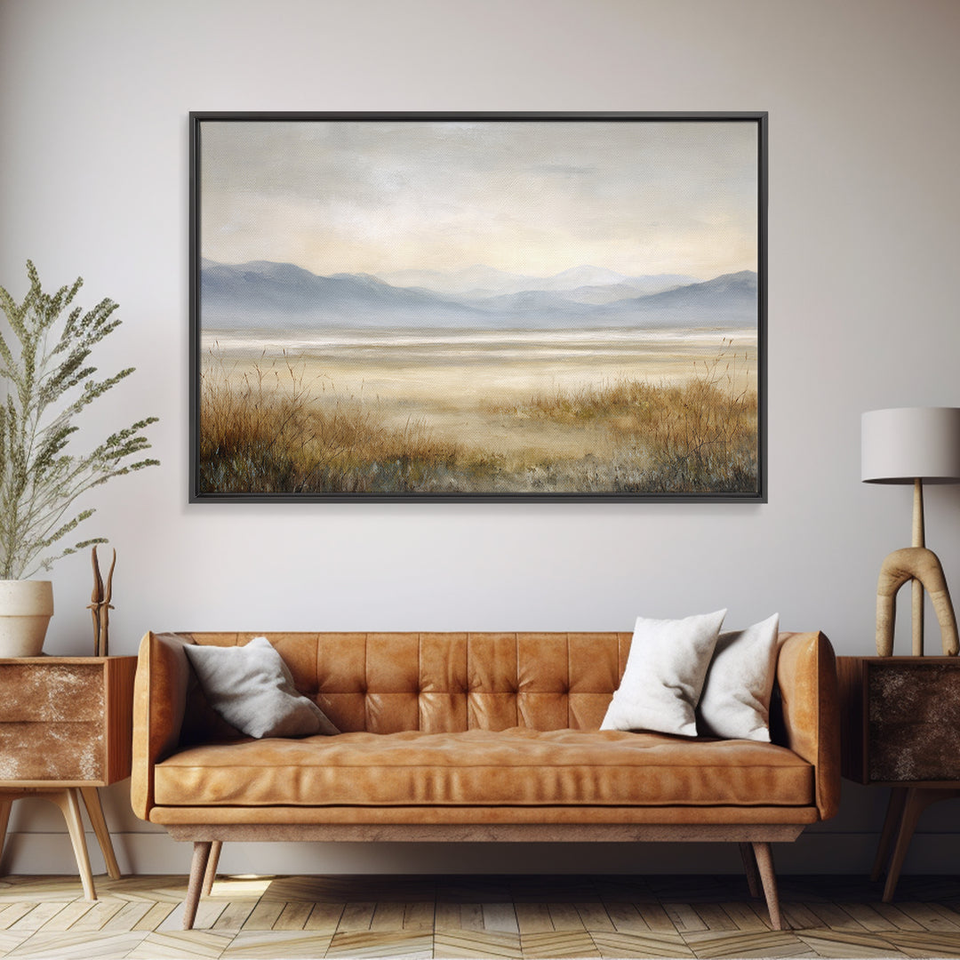 Panoramic Misty Mountain Landscape Framed Canvas Print, Above Bed Art, Home Decor, Bedroom Decor, Fine Art, Serenity, ABA-3x2-77