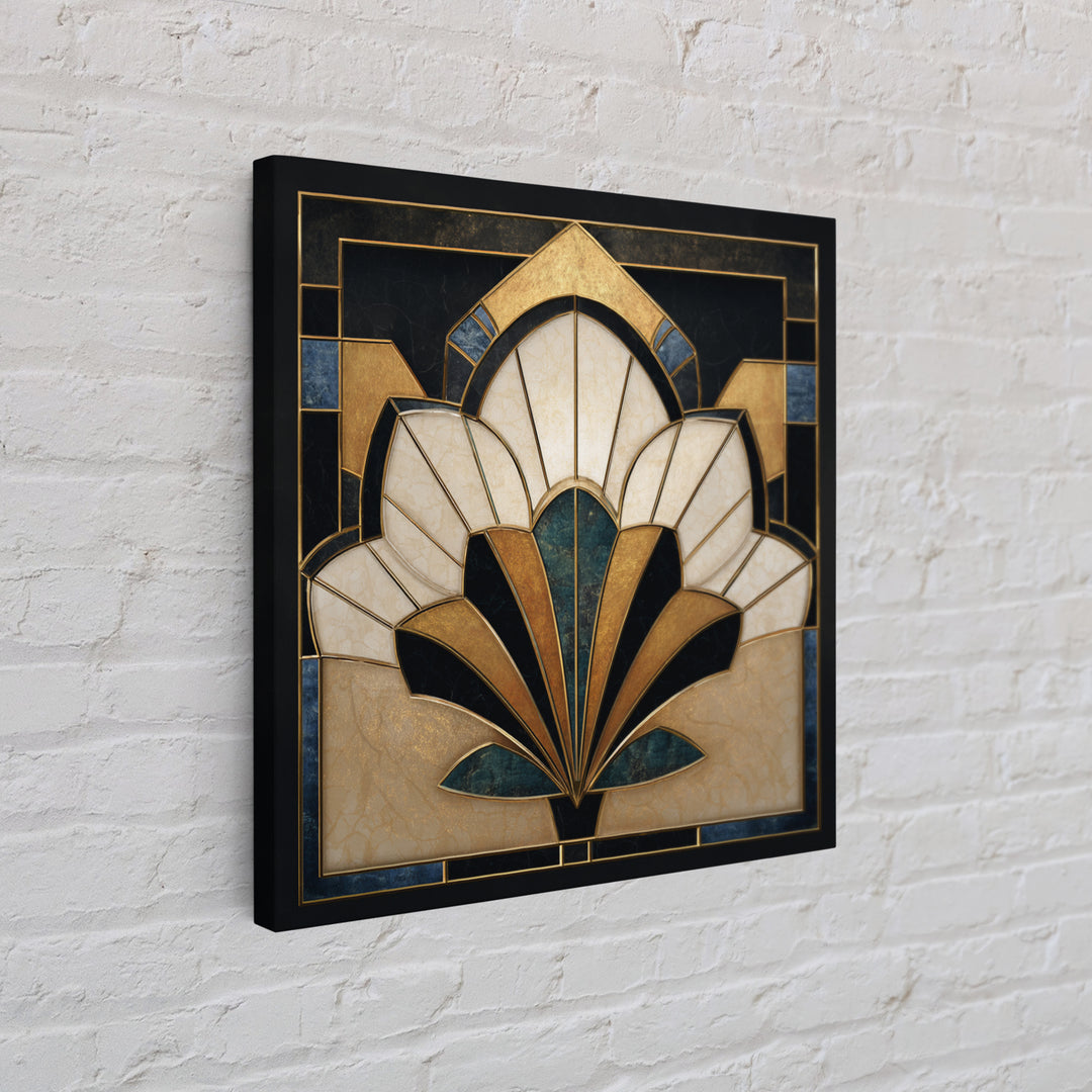Geometric Lotus Flower Framed Canvas Print, Art Deco Art, Art, Living Room Decor, Oil Painting, Glamour, Art Nouveau, ADA-1x1-12