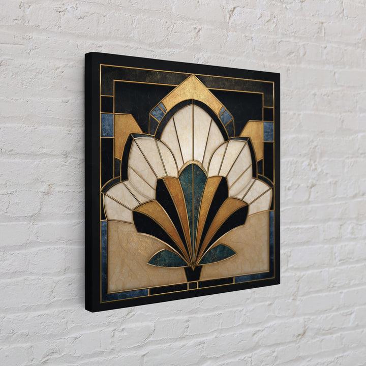 Geometric Lotus Flower Framed Canvas Print, Art Deco Art, Art, Living Room Decor, Oil Painting, Glamour, Art Nouveau, ADA-1x1-12