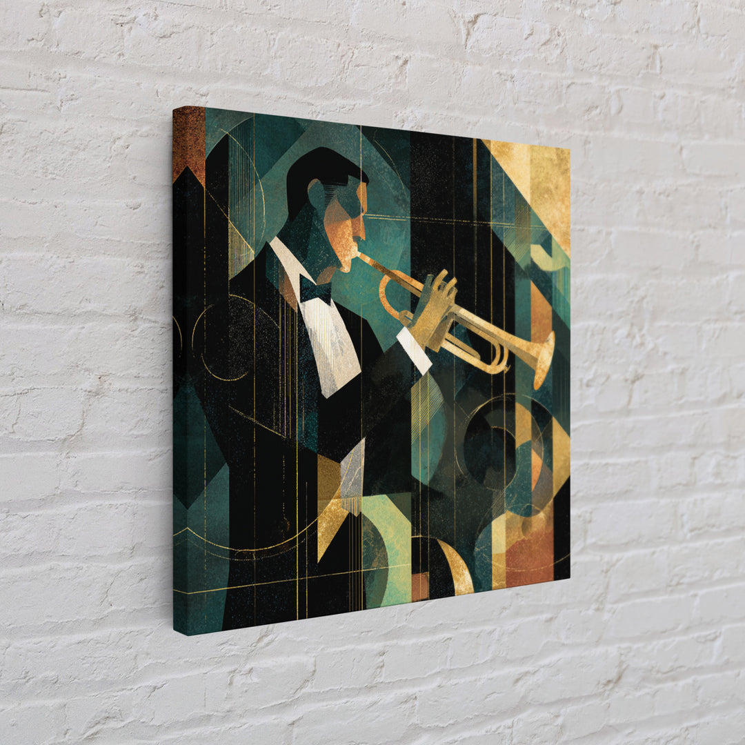 Jazz Trumpet Player Framed Canvas Print, Art Deco Art, Art Print, Living Room Decor, Oil Painting, Glamour, Printable Art, ADA-1x1-28