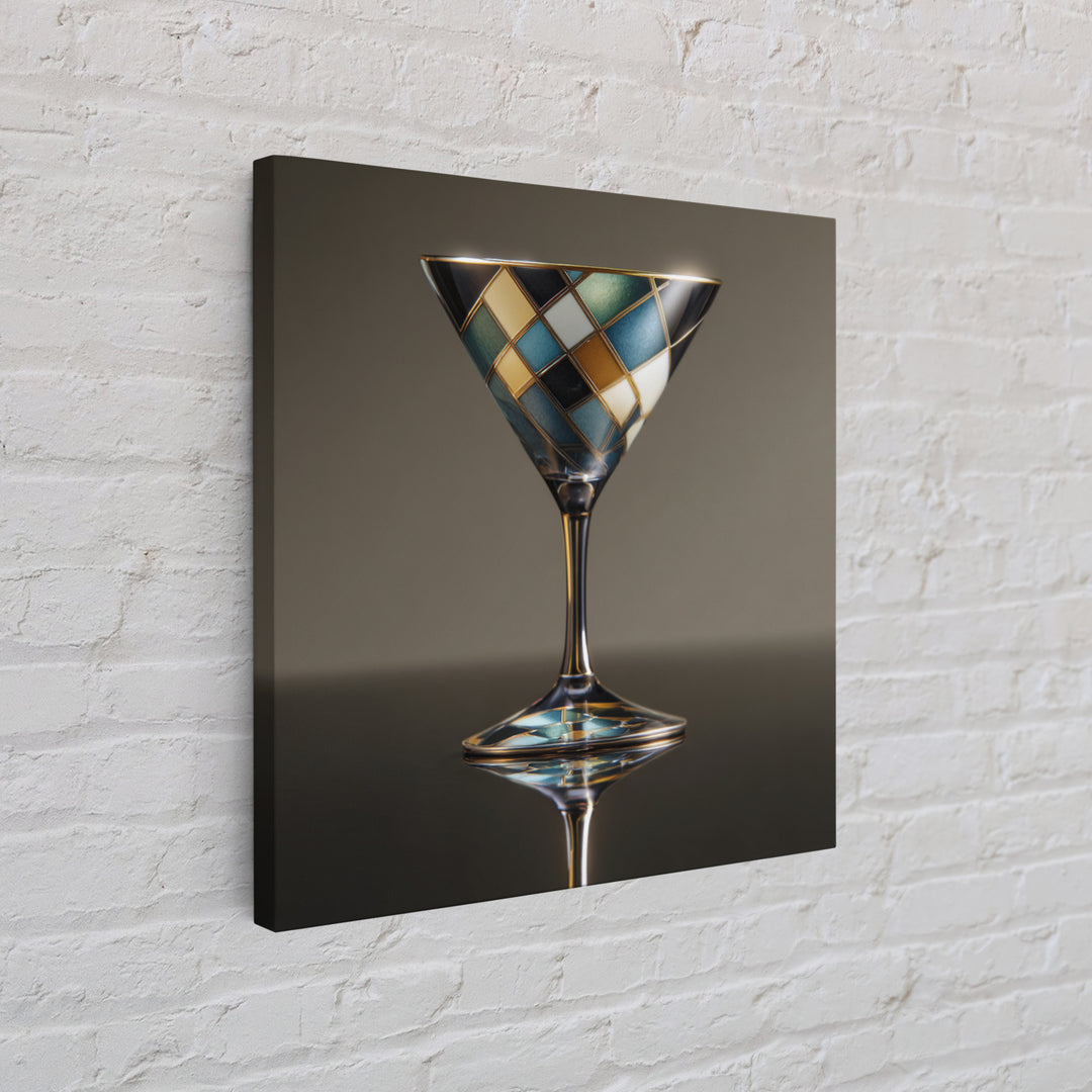 Luxury Cocktail Glass Framed Canvas Print, Art Deco Art, Textured Painting, Living Room Decor, Abstract Art, Glamour, ADA-1x1-29