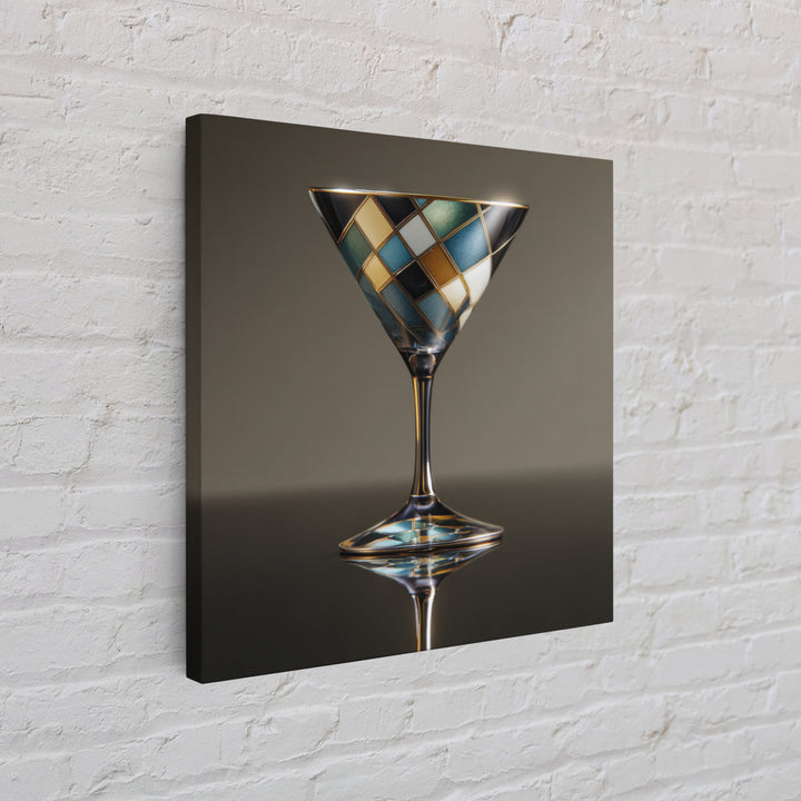 Luxury Cocktail Glass Framed Canvas Print, Art Deco Art, Textured Painting, Living Room Decor, Abstract Art, Glamour, ADA-1x1-29