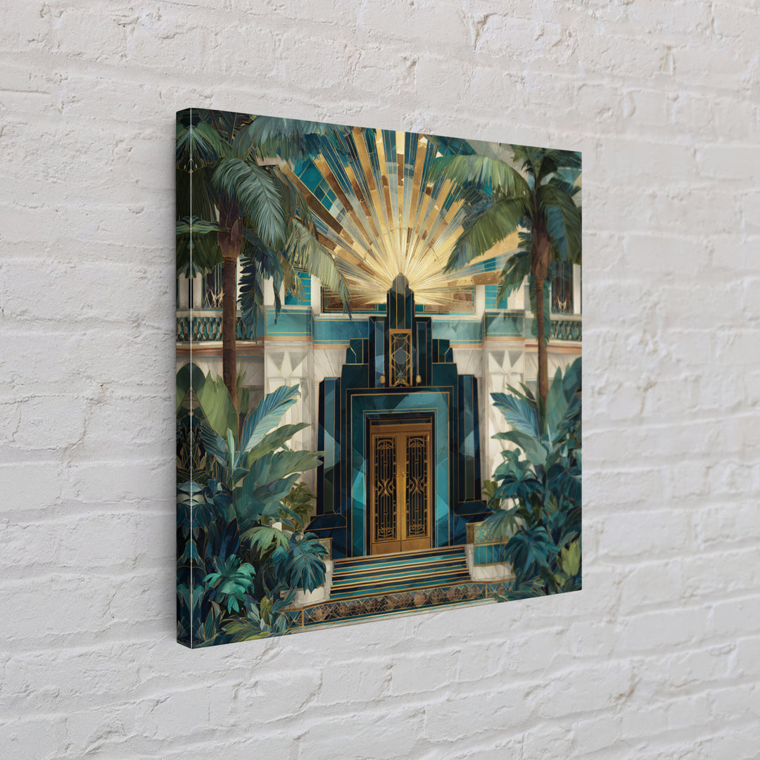 Tropical Hotel Facade Framed Canvas Print, Art Deco Art, Room Decor, Living Room Decor, Fine Art, Glamour, Digital Art, ADA-1x1-40