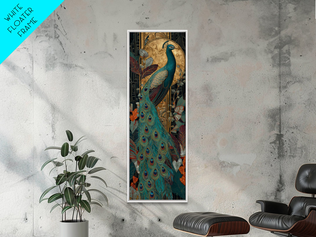 Emerald Peacock Feather Pattern Framed Canvas Print, Art Deco Art, Art Prints, Living Room Decor, Glamour, Apartment Decor, ADA-1x3-36