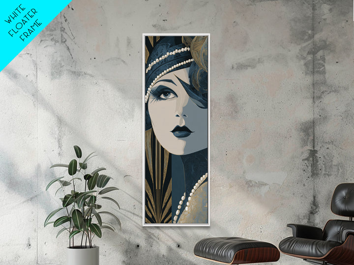 Flapper Portrait with Pearl Strands and Dramatic Canvas Print, Art Deco Art, Fine Art Print, Living Room Decor, Glamour, ADA-1x3-50