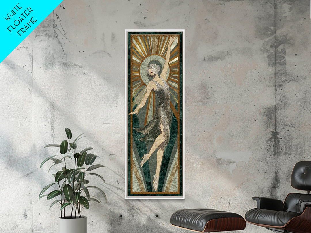 Deco Dancer in Beaded Dress and Angular Canvas Print, Art Deco Art, Downloadable Art, Living Room Decor, Watercolor Art, ADA-1x3-67