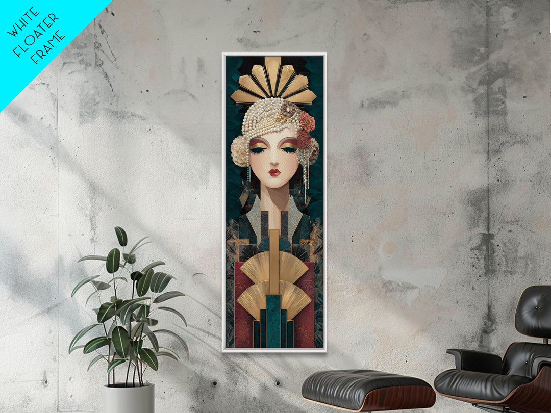 Flapper Portrait with Pearl Strands and Dramatic Canvas Print, Art Deco Art, Fine Art Print, Living Room Decor, Glamour, ADA-1x3-74