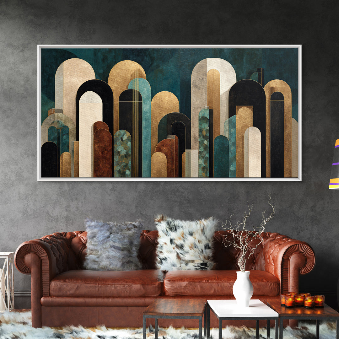 Abstract Stepped Arches Framed Canvas Print, Art Deco Art, Luxury Decor, Living Room Decor, Abstract Art, Glamour, Art Print, ADA-2x1-14