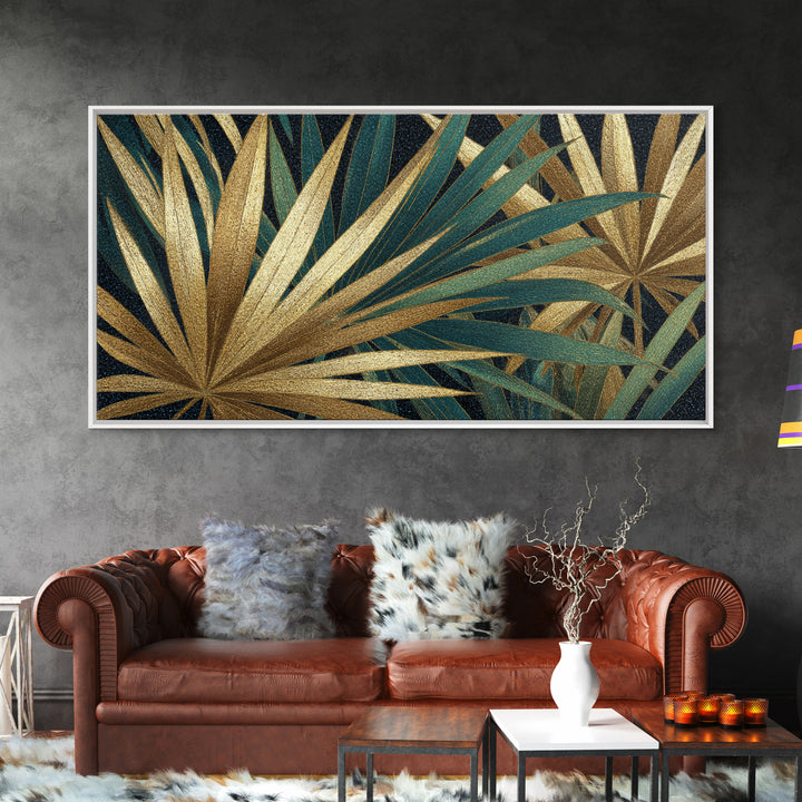 Golden Palm Fronds Arranged Framed Canvas Print, Art Deco Art, Contemporary Art, Living Room Decor, Fine Art, Glamour, ADA-2x1-28