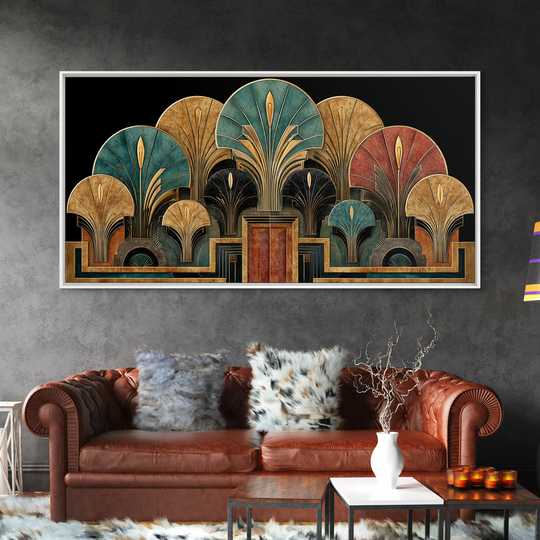Golden Palm Fronds Arranged Canvas Print, Art Deco Art, Decor, Living Room Decor, Fine Art, Glamour, Apartment Decor, ADA-2x1-52