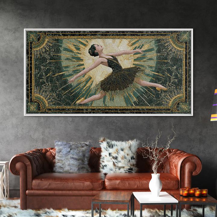 Deco Dancer in Beaded Dress and Angular Framed Canvas Print, Art Deco Art, Room Decor, Living Room Decor, Fine Art, Glamour, ADA-2x1-75