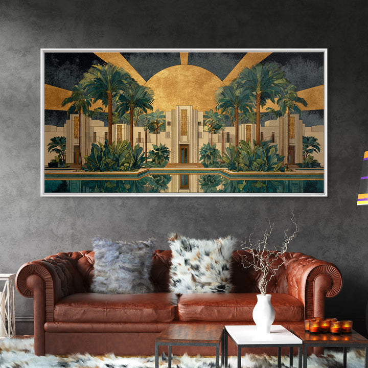 Tropical Hotel Facade Framed Canvas Print, Art Deco Art, Apartment Decor, Living Room Decor, Fine Art, Glamour, Gallery Decor, ADA-2x1-84