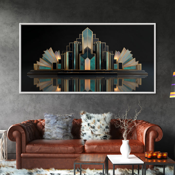 Stylized Skyscraper Crown Framed Canvas Print, Art Deco Art, Art Print, Living Room Decor, Oil Painting, Glamour, Printable Art, ADA-2x1-90