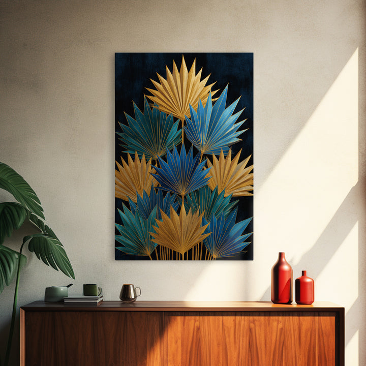 Golden Palm Fronds Arranged Canvas Print, Art Deco Art, Gallery Decor, Living Room Decor, Fine Art, Glamour, Wall Art, ADA-2x3-16