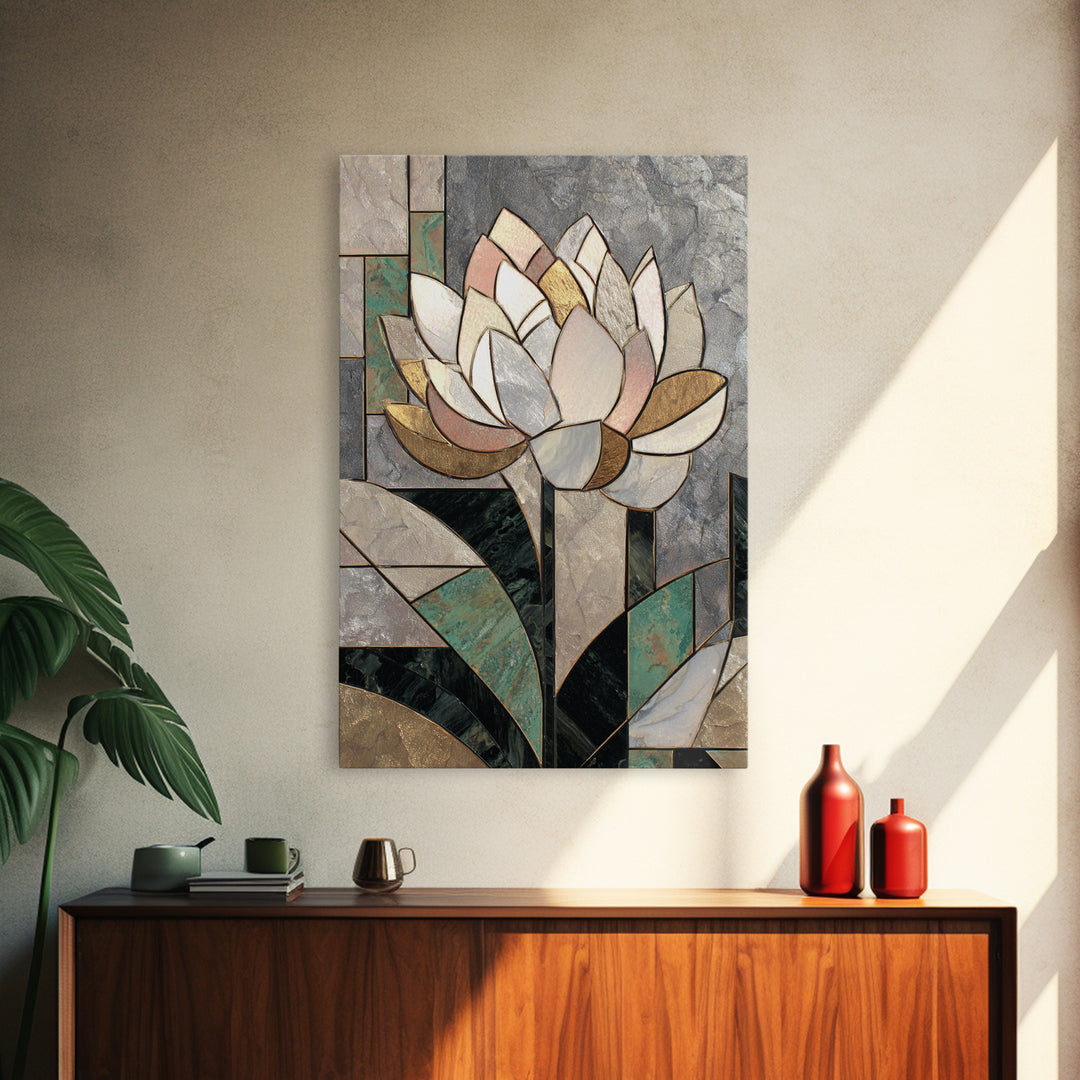 Geometric Lotus Flower Framed Canvas Print, Art Deco Art, Art Deco, Living Room Decor, Watercolor Art, Glamour, ADA-2x3-20