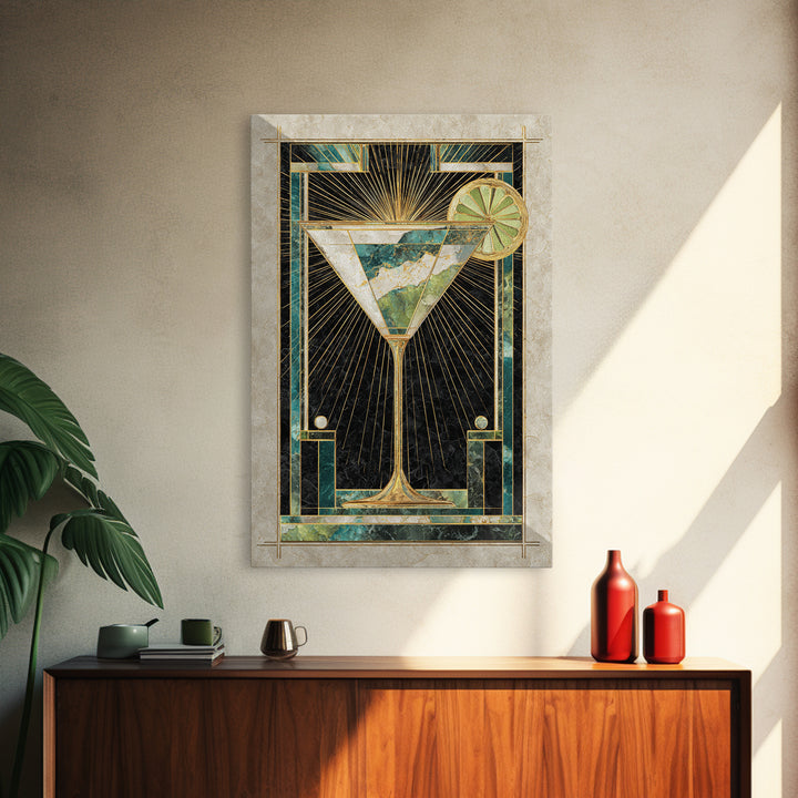 Luxury Cocktail Glass Framed Canvas Print, Art Deco Art, Wall Art Print, Living Room Decor, Glamour, Statement Artwork, ADA-2x3-85