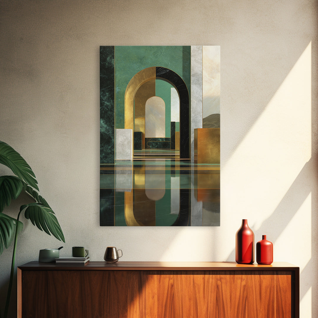 Deco Doorway Study Canvas Print, Art Deco Art, Blue Wallpaper, Living Room Decor, Oil Painting, Glamour, Minimalist Decor, ADA-2x3-95