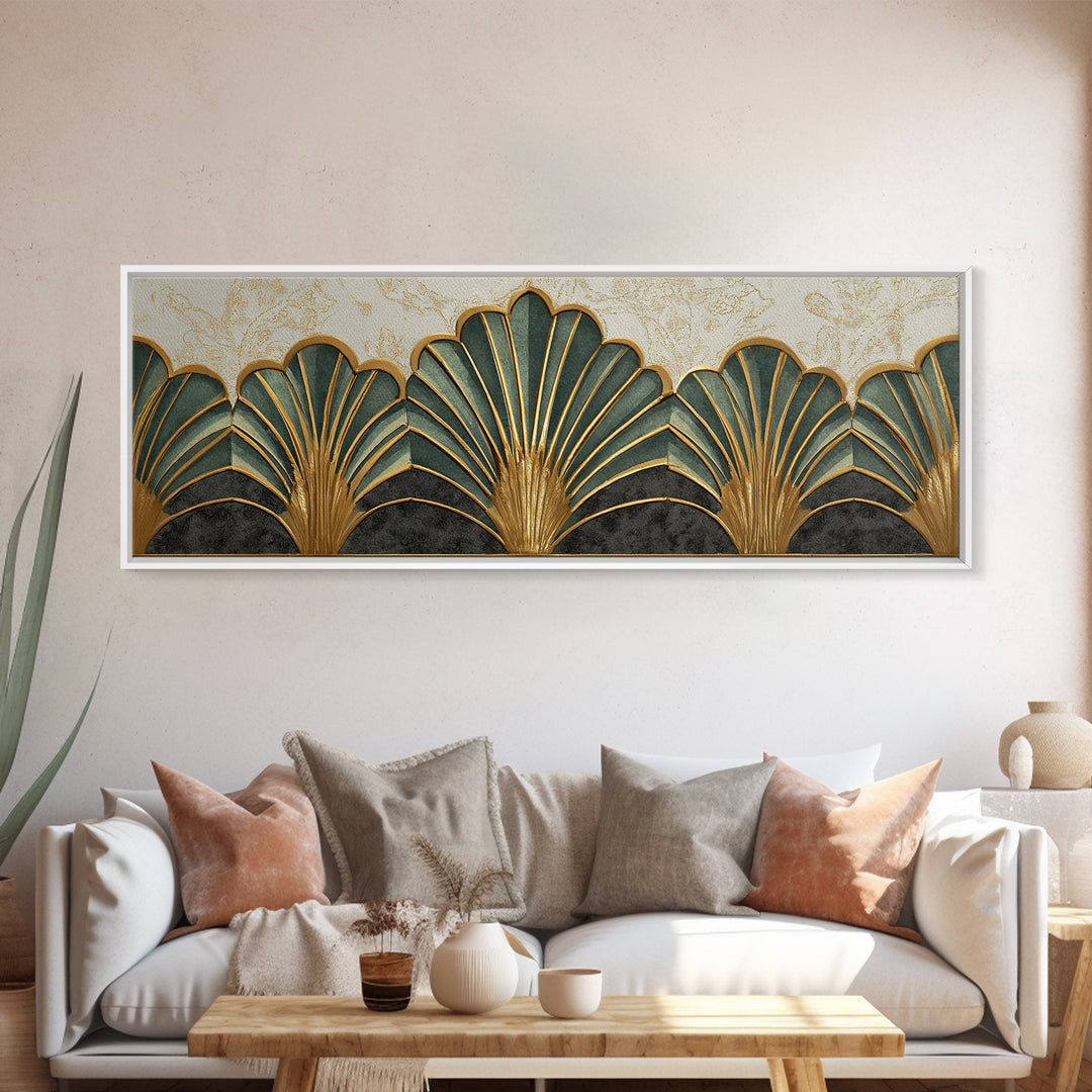 Golden Palm Fronds Arranged Canvas Print, Art Deco Art, Textured Painting, Living Room Decor, Fine Art, Glamour, Printable, ADA-3x1-48