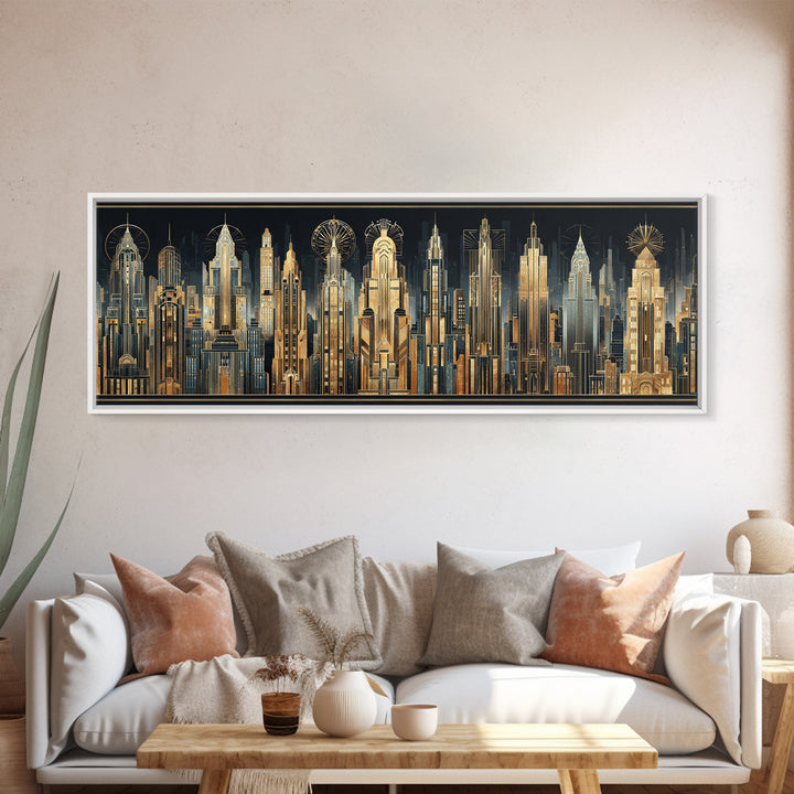 Stylized Skyscraper Crown Canvas Print, Art Deco Art, Boho Decor, Living Room Decor, Oil Painting, Glamour, Art Prints, ADA-3x1-62
