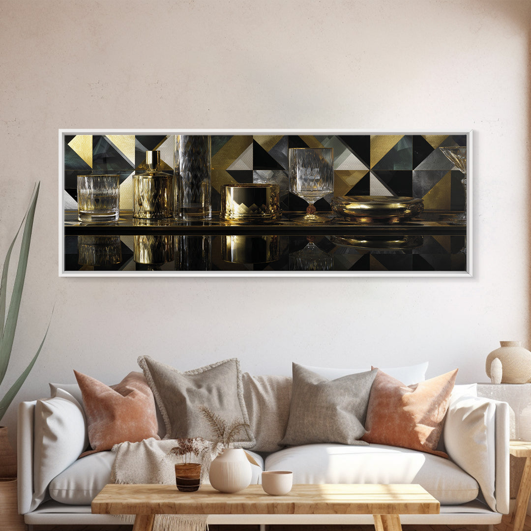 Luxury Cocktail Glass Framed Canvas Print, Art Deco Art, Gallery Decor, Living Room Decor, Fine Art, Glamour, Wall Art, ADA-3x1-69