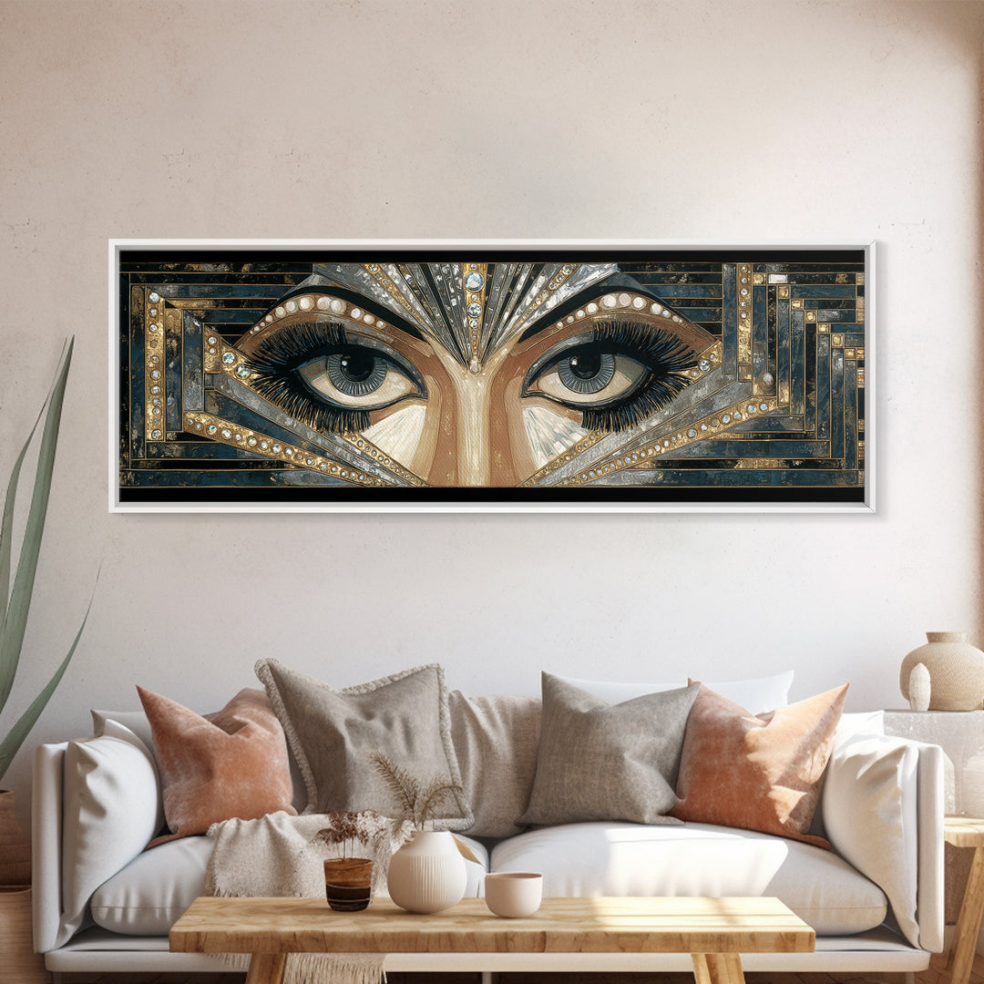 Flapper Portrait with Pearl Strands and Dramatic Canvas Print, Art Deco Art, Digital Art, Living Room Decor, Fine Art, Glamour, ADA-3x1-78