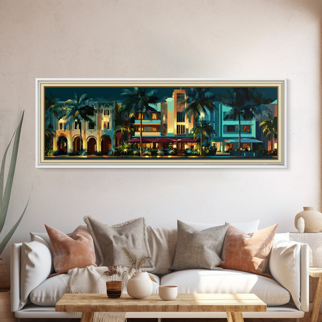 Tropical Hotel Facade Canvas Print, Art Deco Art, Wall Decor, Living Room Decor, Fine Art, Glamour, Abstract Art, Digital Print, ADA-3x1-80