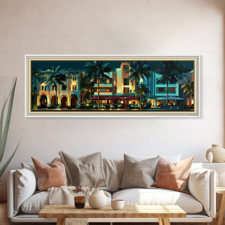 Tropical Hotel Facade Canvas Print, Art Deco Art, Wall Decor, Living Room Decor, Fine Art, Glamour, Abstract Art, Digital Print, ADA-3x1-80