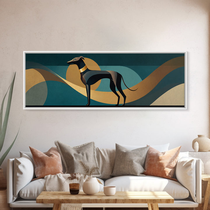 Elegant Greyhound Silhouette Framed Canvas Print, Art Deco Art, Gallery Wall Art, Living Room Decor, Fine Art, Glamour, ADA-3x1-81