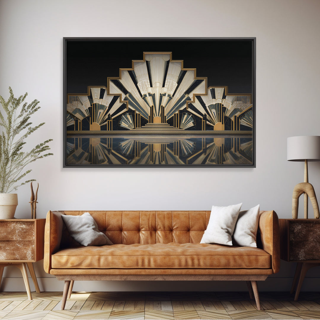 Tropical Hotel Facade Canvas Print, Art Deco Art, Downloadable Art, Living Room Decor, Watercolor Art, Glamour, ADA-3x2-44