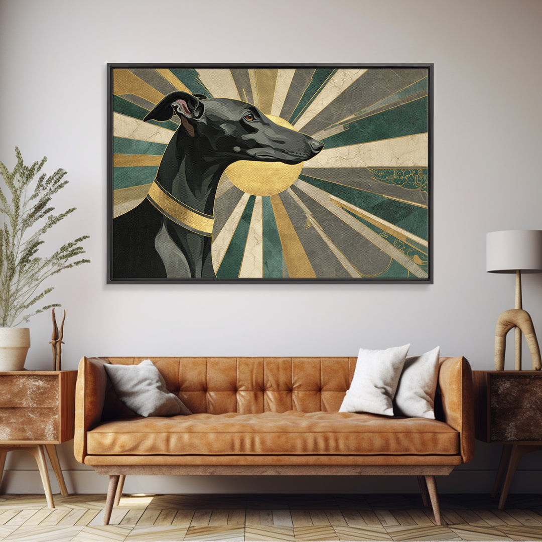Elegant Greyhound Silhouette Framed Canvas Print, Art Deco Art, Gallery Decor, Living Room Decor, Fine Art, Glamour, Wall Art, ADA-3x2-45