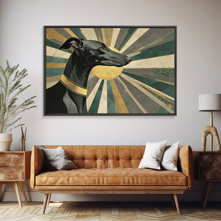 Elegant Greyhound Silhouette Framed Canvas Print, Art Deco Art, Gallery Decor, Living Room Decor, Fine Art, Glamour, Wall Art, ADA-3x2-45