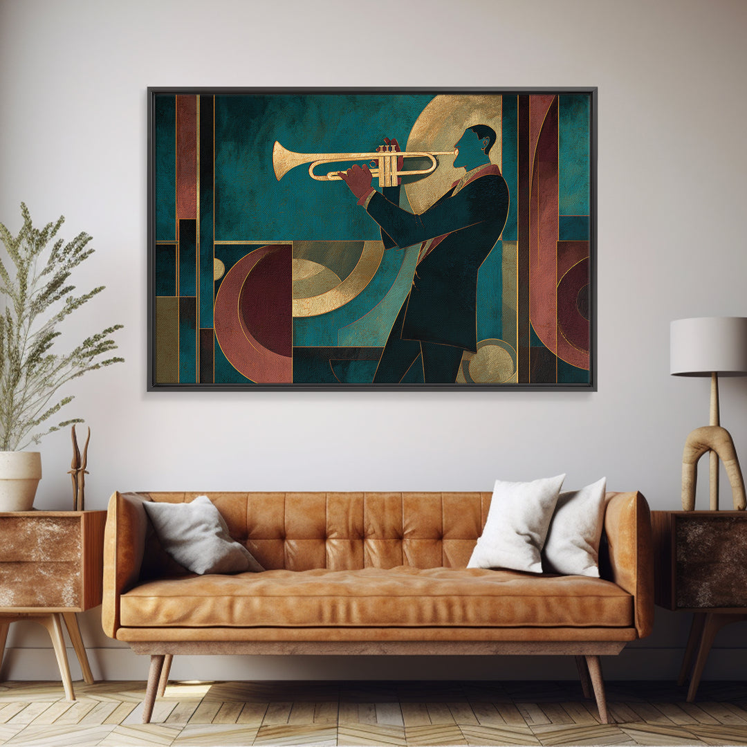 Jazz Trumpet Player Canvas Print, Art Deco Art, Room Decor, Living Room Decor, Fine Art, Glamour, Digital Art, Printable, ADA-3x2-56