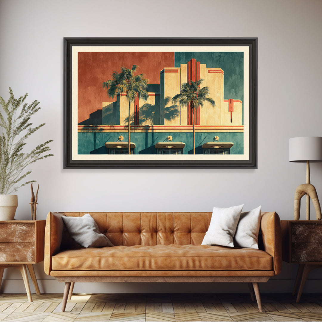 Tropical Hotel Facade Canvas Print, Art Deco Art, Minimalist Decor, Living Room Decor, Fine Art, Glamour, Wall Art Prints, ADA-3x2-68