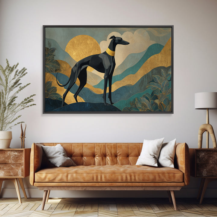 Elegant Greyhound Silhouette Framed Canvas Print, Art Deco Art, Gallery Decor, Living Room Decor, Fine Art, Glamour, Wall Art, ADA-3x2-69