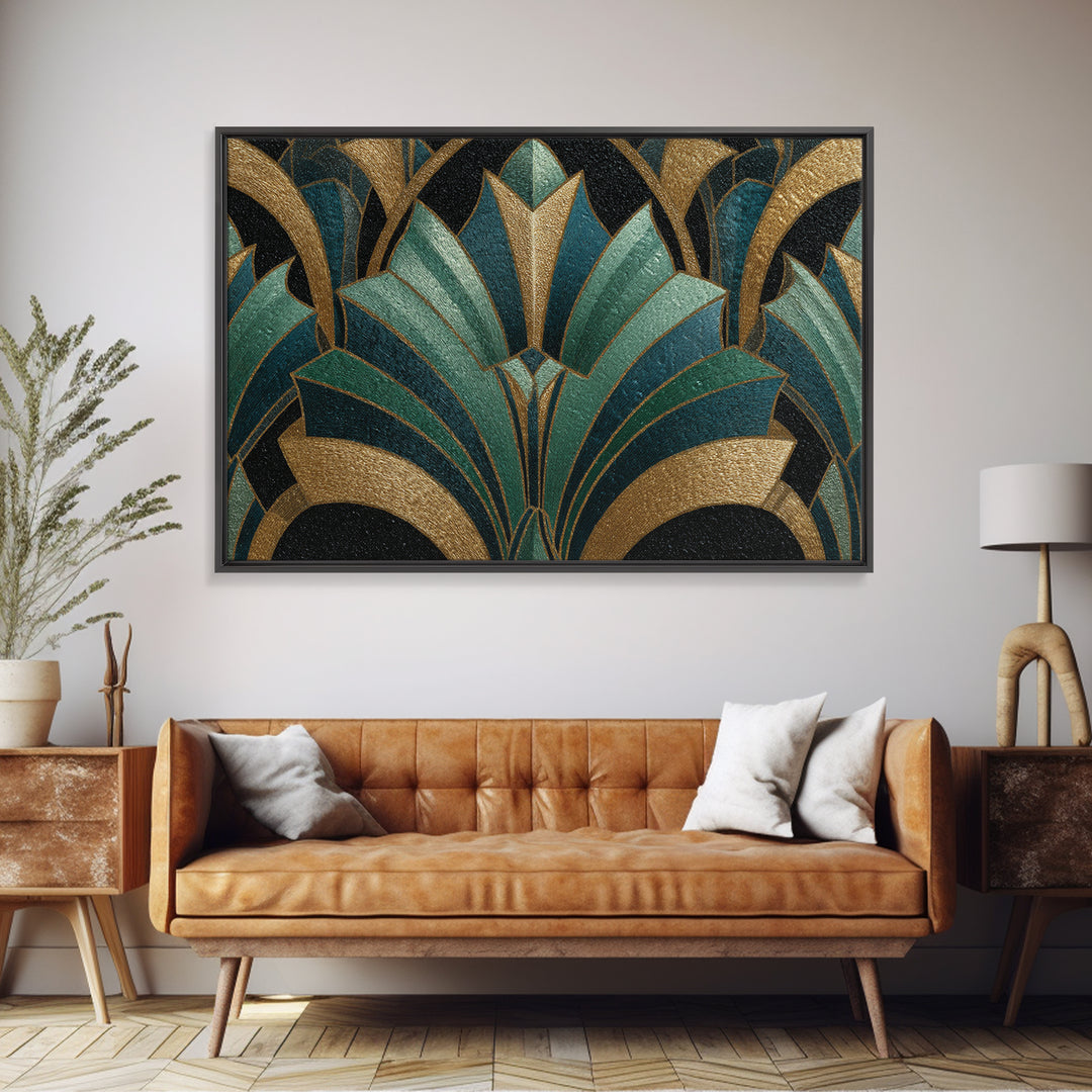 Fan Shaped Shell Motif Canvas Print, Art Deco Art, Living Room Decor, Abstract Art, Glamour, Mid Century Modern, ADA-3x2-72