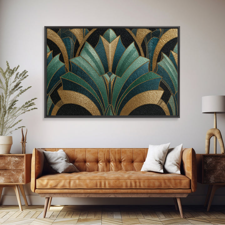 Fan Shaped Shell Motif Canvas Print, Art Deco Art, Living Room Decor, Abstract Art, Glamour, Mid Century Modern, ADA-3x2-72