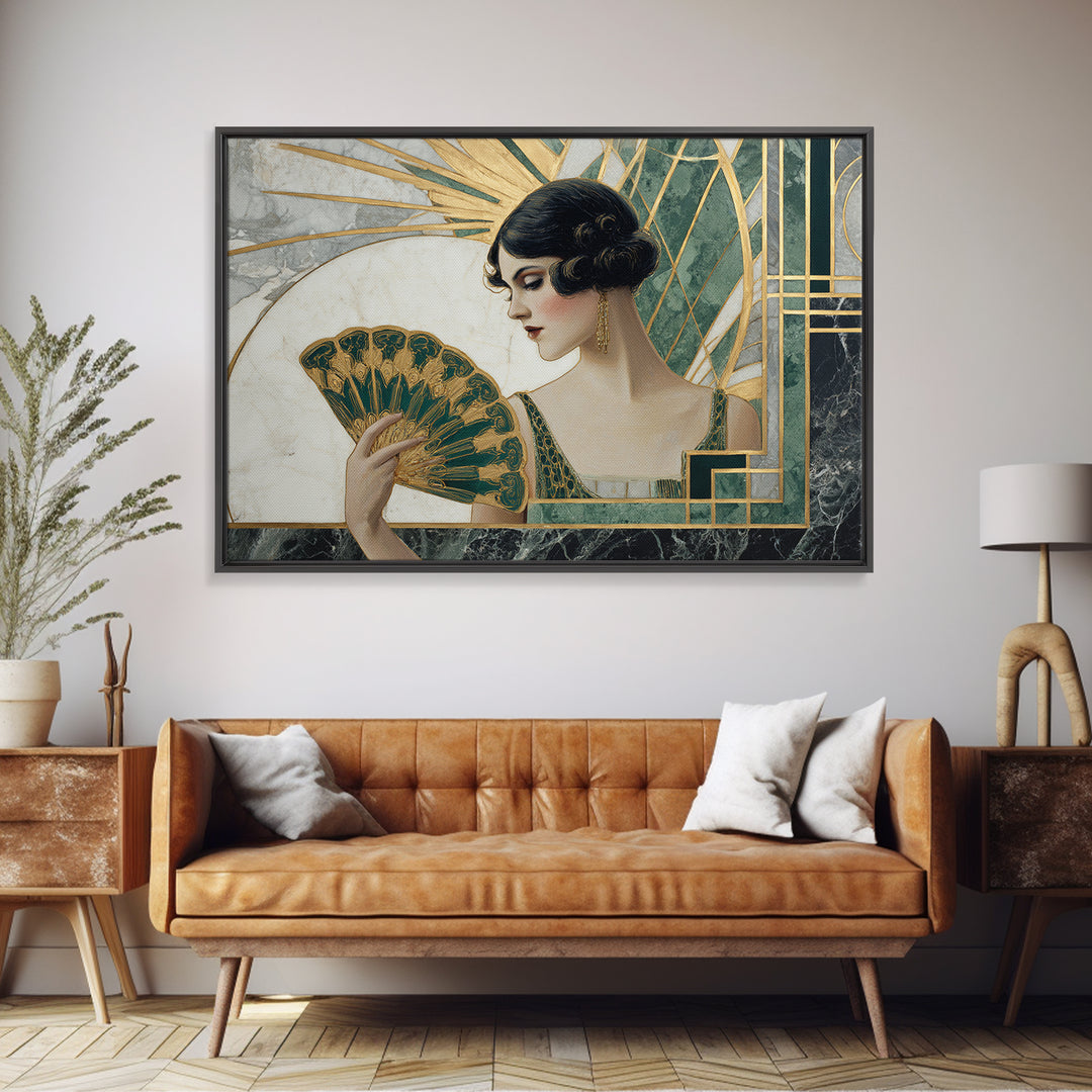 Glamorous 1920s Woman Framed Canvas Print, Art Deco Art, Room Decor, Living Room Decor, Oil Painting, Glamour, Digital Art, ADA-3x2-77
