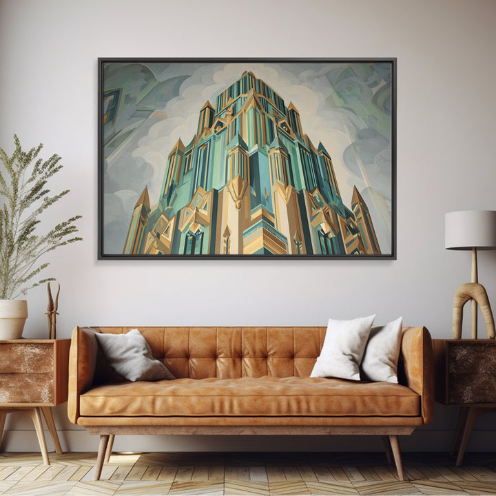 Stylized Skyscraper Crown Canvas Print, Art Deco Art, Art Deco Wallpaper, Living Room Decor, Fine Art, Glamour, ADA-3x2-98