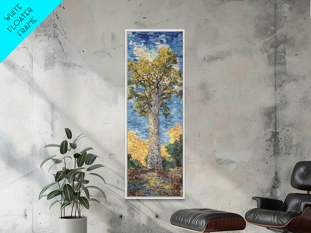 Impressionist Baobab Mosaic Path, African Wall Art, Blue Yellow Safari Landscape, Textured Decor, Premium Canvas Print Gift