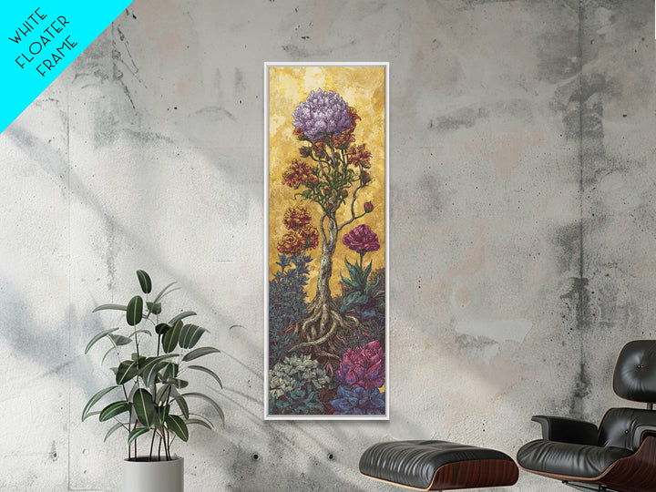 Golden Surreal African Flowering Tree Canvas Print, Botanical Wall Decor, Nature Scene Art, Elegant Home Decor Gift For Living Room