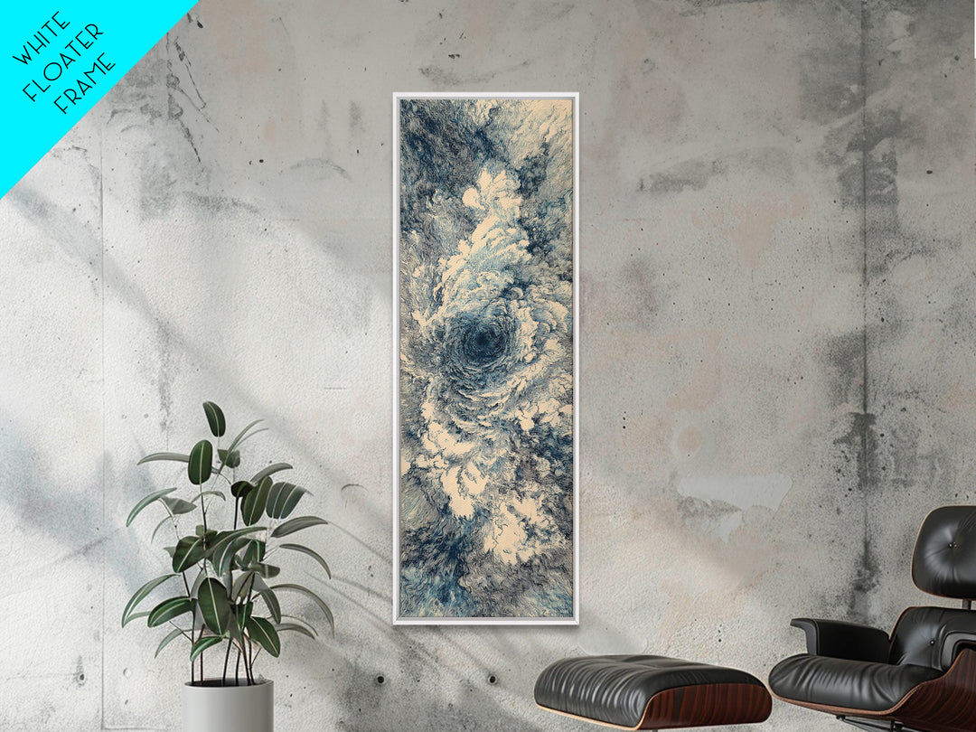 Blue Cream Swirling Ocean Vortex Abstract Wall Art, Minimalist Canvas Print, Modern Coastal Decor, Dreamy Large Art Gift
