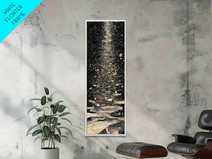 Moonlit Starry Night Abstract Canvas Print, Black And Gold Modern Art, Mystical Wall Decor, Statement Home Decor Gift For Him