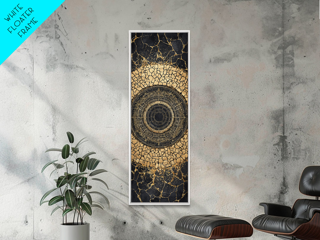 Cracked Gold Circular Mandala On Black Stone Wall Art, Geometric Canvas Print, African Inspired Decor, Bold Statement Gift
