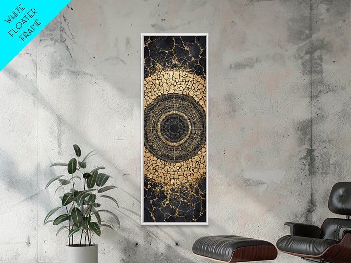 Cracked Gold Circular Mandala On Black Stone Wall Art, Geometric Canvas Print, African Inspired Decor, Bold Statement Gift