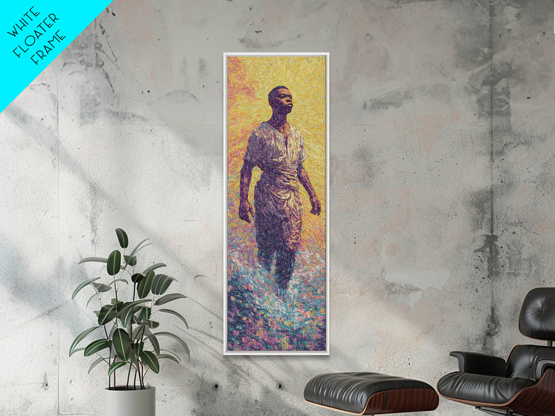 Radiant African Man Walking Through Water Canvas Print, Afrocentric Black Art, Spiritual Wall Decor, Modern Portrait Gift