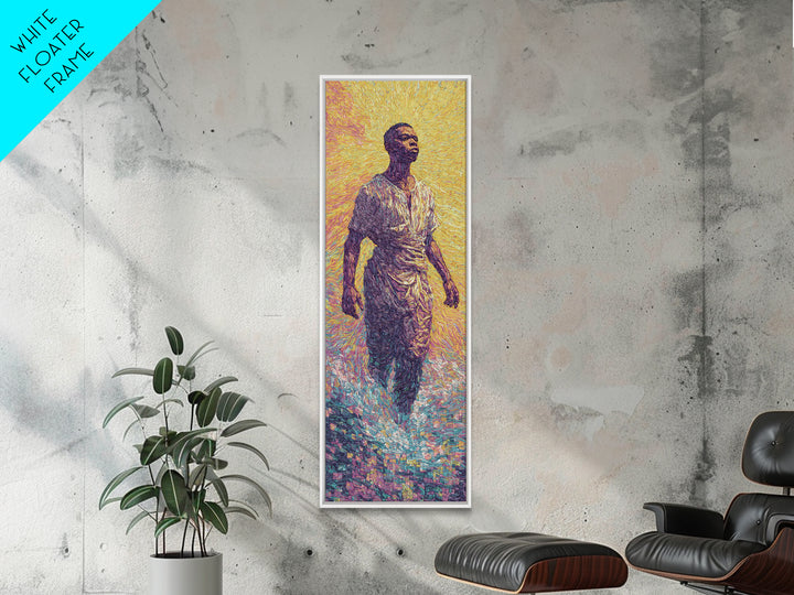 Radiant African Man Walking Through Water Canvas Print, Afrocentric Black Art, Spiritual Wall Decor, Modern Portrait Gift