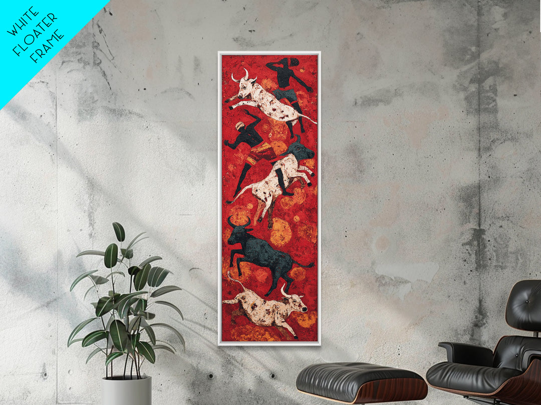 Red Cave Style Cattle Silhouettes Wall Art, African Animal Art Canvas Print, Tribal Safari Decor, Rustic Statement Home Gift